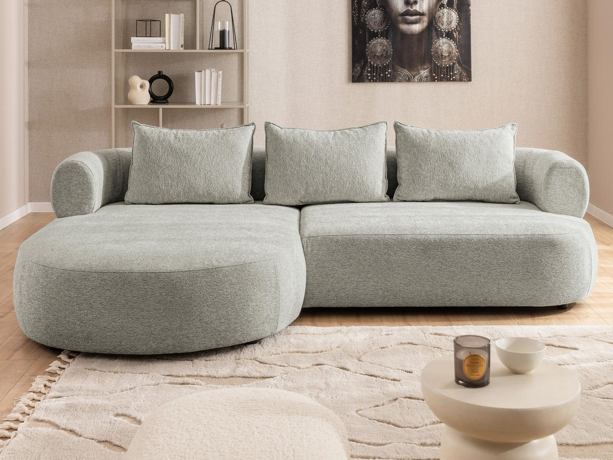 ECKSOFA in Chenille Hellgrau  - Hellgrau/Schwarz, Design, Kunststoff/Textil (156/256cm) - Livetastic