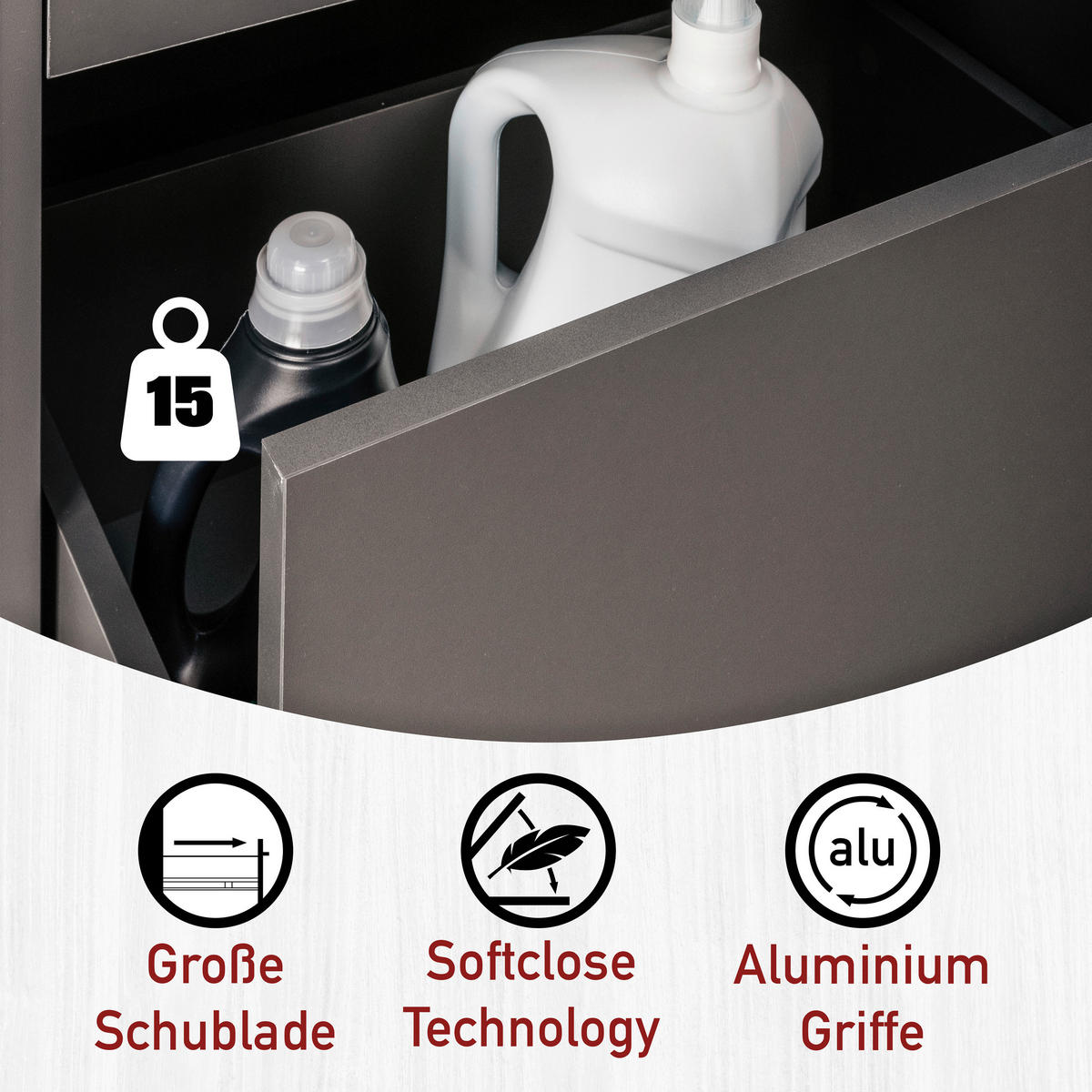 WASCHMASCHINENSCHRANK 67/164/68 cm  in Anthrazit  - Anthrazit/Schwarz, MODERN, Holzwerkstoff/Metall (67/164/68cm) - home24