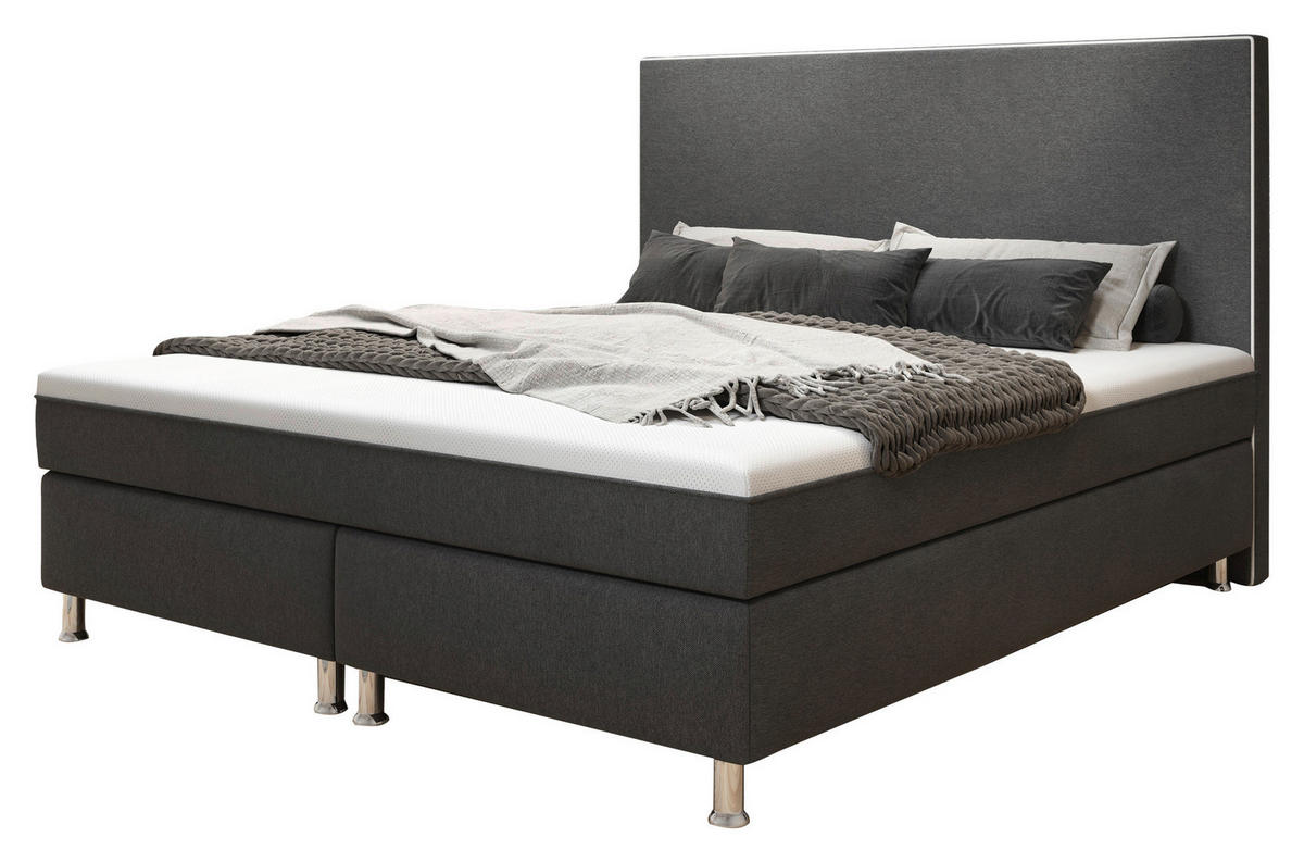BOXSPRINGBETT 180/200 cm  in Anthrazit  - Anthrazit/Silberfarben, KONVENTIONELL, Textil/Metall (180/200cm) - MID.YOU