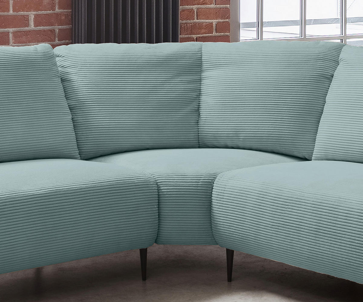 ECKSOFA in Cord Hellblau  - Schwarz/Hellblau, Design, Textil/Metall (256/256cm) - Livetastic