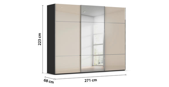 SCHWEBETÜRENSCHRANK 271/223/68 cm 3-türig Schwarz, Champagner  - Chromfarben/Champagner, KONVENTIONELL, Glas/Holzwerkstoff (271/223/68cm) - Novel