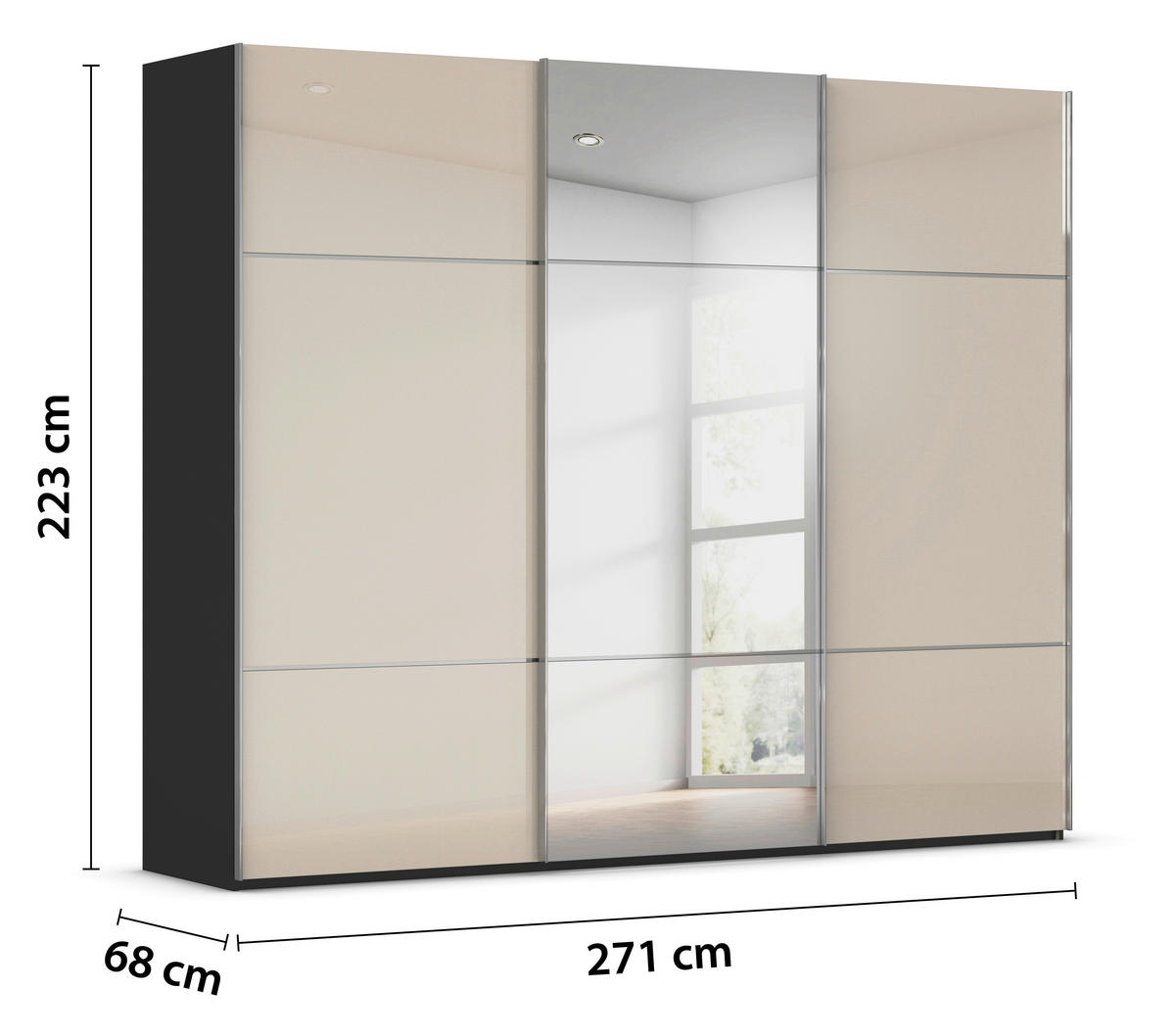 SCHWEBETÜRENSCHRANK in Schwarz, Champagner  - Chromfarben/Champagner, Konventionell, Glas/Holzwerkstoff (271/223/68cm) - Novel