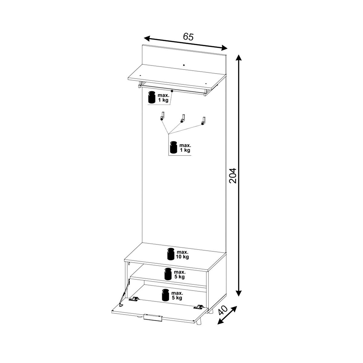 GARDEROBE  in 65/204/40 cm  - Eichefarben/Graphitfarben, Design, Holzwerkstoff (65/204/40cm) - Boxxx