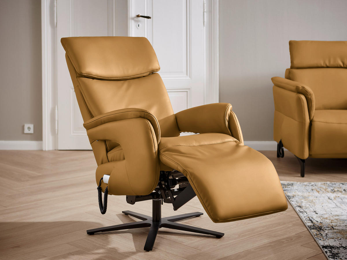 RELAXSESSEL in Leder Currygelb  - Currygelb/Schwarz, Design, Leder/Metall (70/117/85cm) - Dieter Knoll