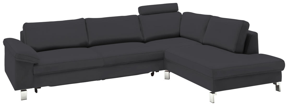 ECKSOFA in Echtleder Dunkelgrau  - Chromfarben/Dunkelgrau, Design, Leder/Metall (281/200cm) - Pure Home Lifestyle