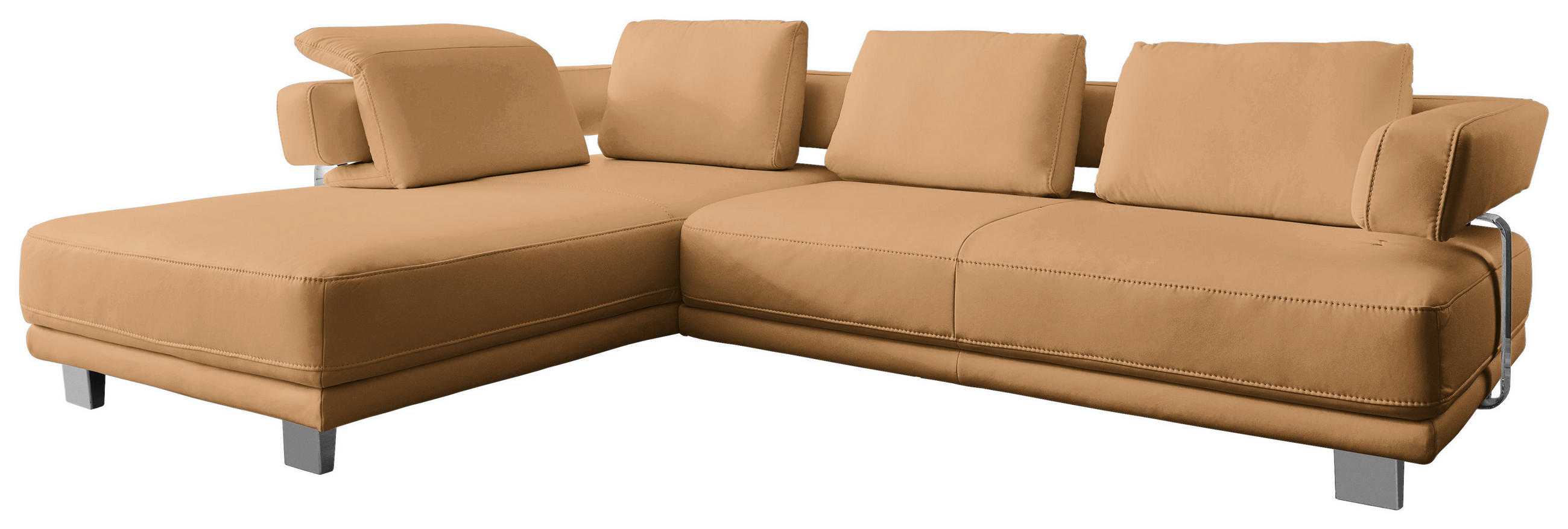 ECKSOFA Currygelb Echtleder  - Chromfarben/Currygelb, Natur, Leder/Metall (214/297cm) - Valdera