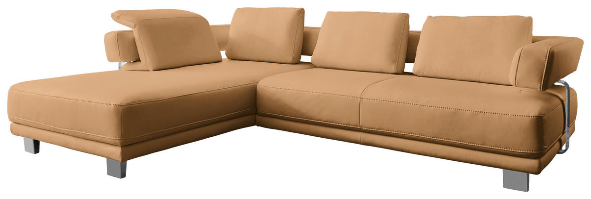 ECKSOFA Currygelb Echtleder  - Chromfarben/Currygelb, Natur, Leder/Metall (214/297cm) - Valdera
