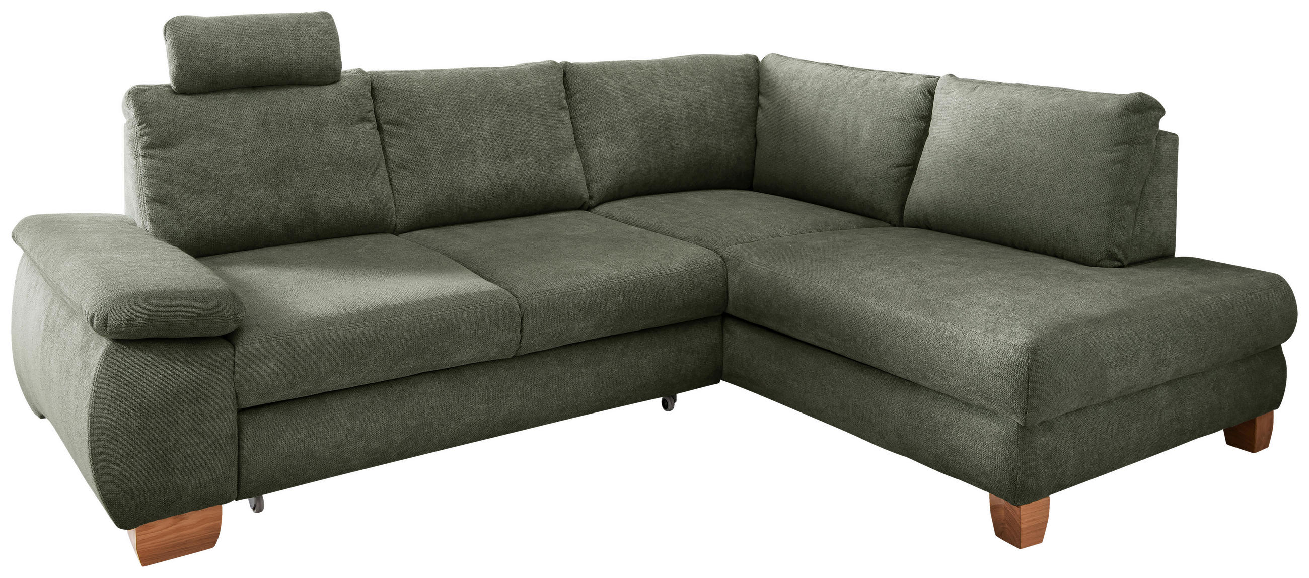 ECKSCHLAFSOFA Chenille Dunkelgrün  - Wildeiche/Dunkelgrün, Modern, Holz/Textil (261/206cm) - Livetastic