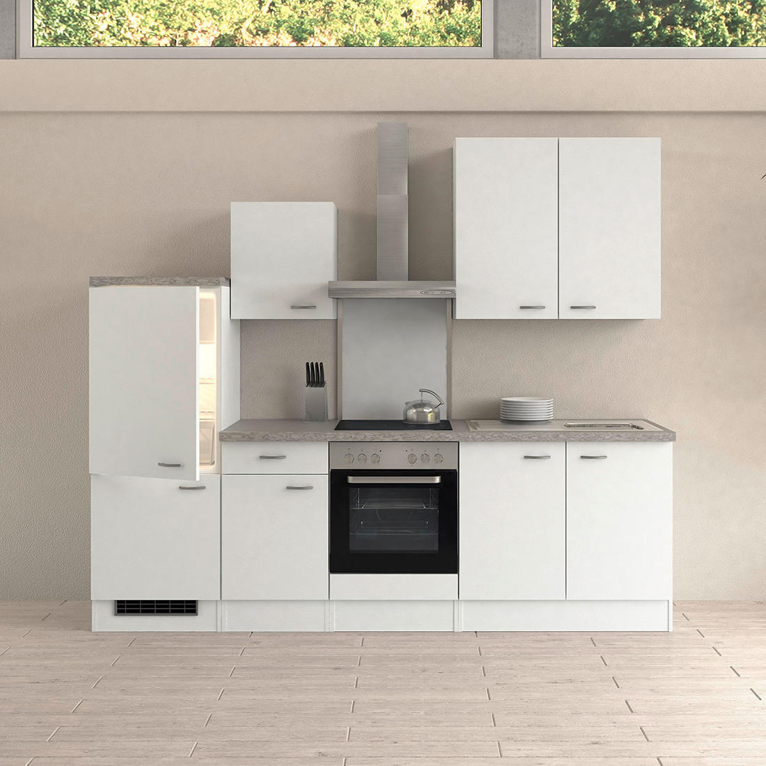 KÜCHENLEERBLOCK 270 cm   in Weiß  - Edelstahlfarben/Hellgrau, KONVENTIONELL, Holzwerkstoff/Kunststoff (270cm) - FlexWell