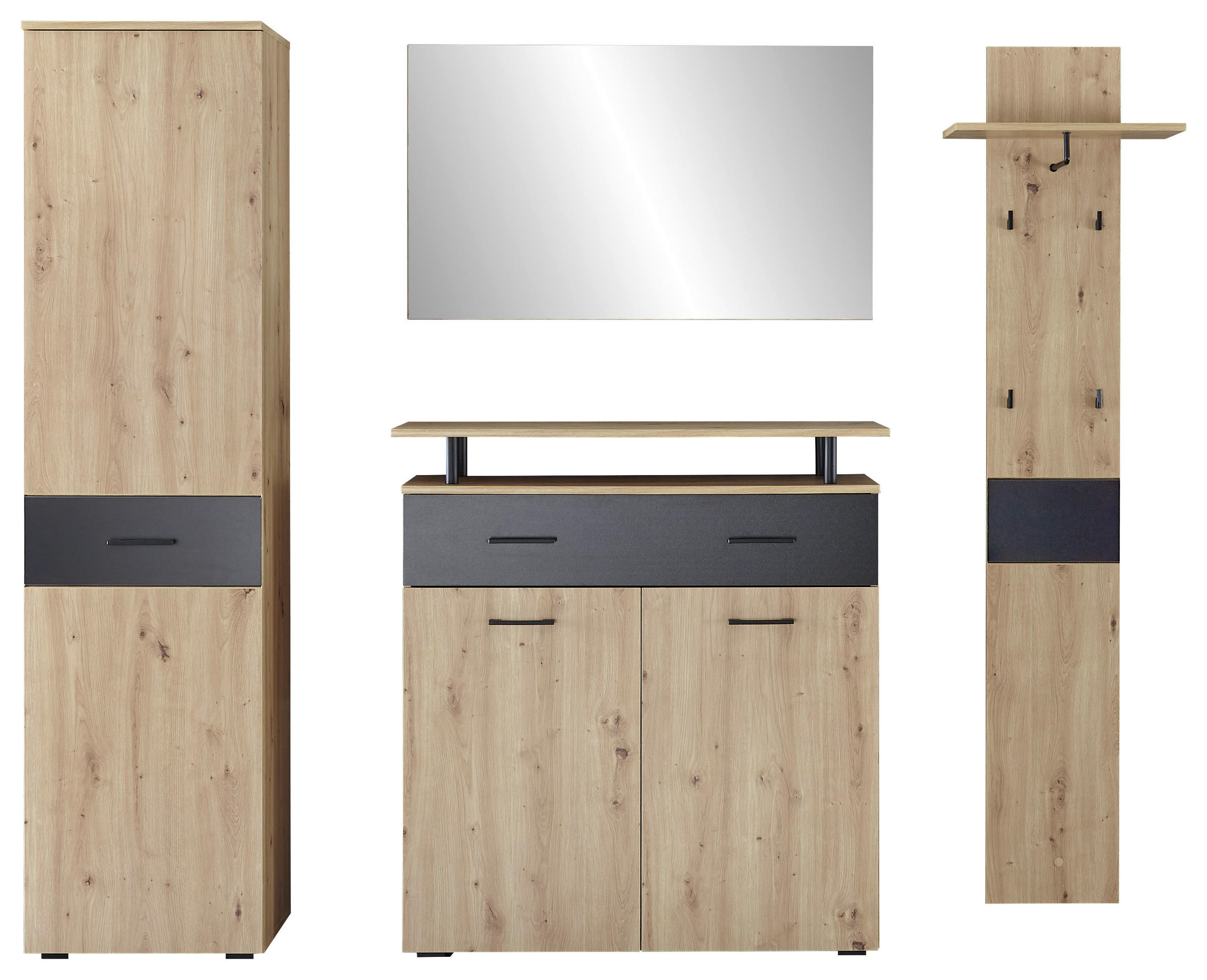 GARDEROBE 4-teilig in 230/203/38 cm - Schwarz/Eiche Artisan, KONVENTIONELL, Glas/Holzwerkstoff (230/203/38cm) - home24