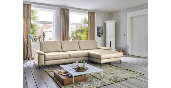 ECKSOFA in Echtleder Creme, Naturfarben  - Creme/Schwarz, Design, Leder/Metall (334/176cm) - Dieter Knoll