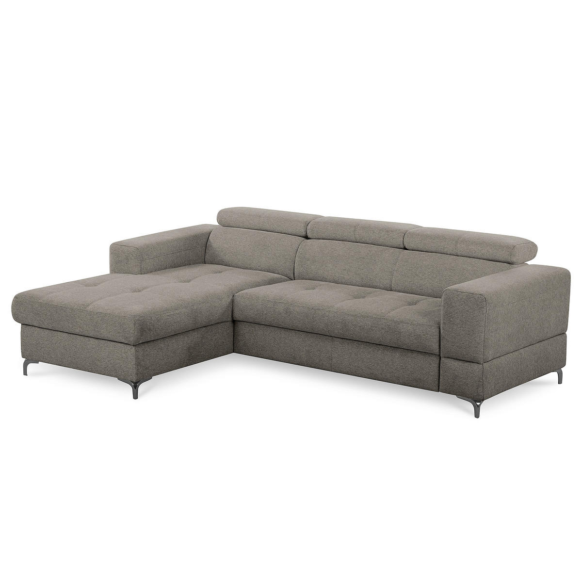 ECKSOFA TORINO Graphitfarben Chenille Bettkasten, Kopfteilverstellung  - Schwarzchrom/Graphitfarben, Design, Textil/Metall (173/247cm) - Livetastic