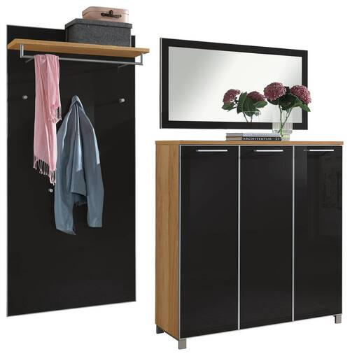 GARDEROBE 3-teilig  in 215/195/37 cm  - Eichefarben/Anthrazit, Design, Glas/Holz (215/195/37cm)