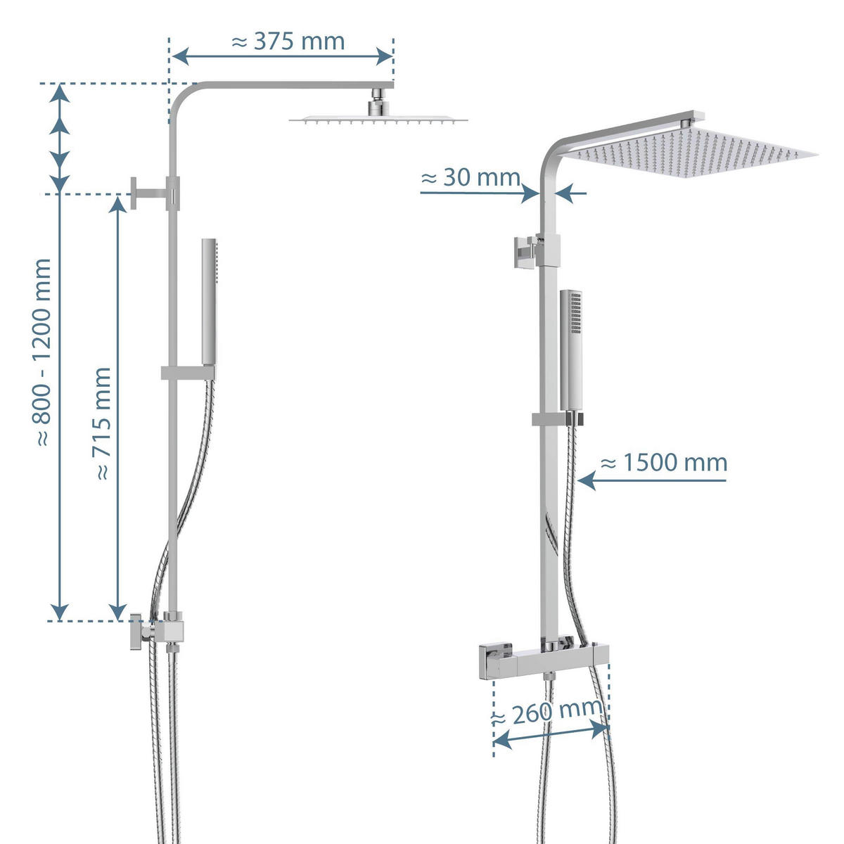 ÜBERKOPFBRAUSESET  - Chromfarben, Design, Metall (30/126/37,5cm) - Schütte