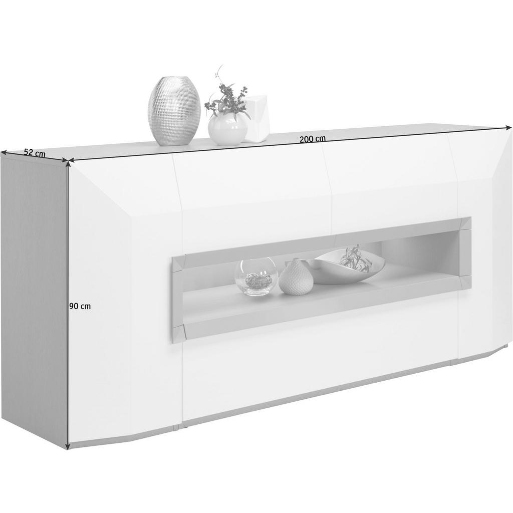 Thumbnail - Ambiente Sideboard Porto, Weiß, Nussbaum, Holz, Holzwerkstoff, Nussbaum, furniert, 2 Fächer, 2 Schubladen, 200x90x52 cm,...