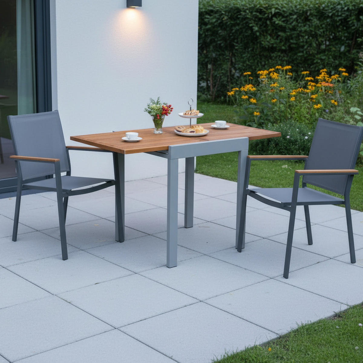 BALKONTISCH Holz, Metall Naturfarben, Silberfarben  - Silberfarben/Naturfarben, MODERN, Holz/Metall (65-130/75/65cm) - Gardenson