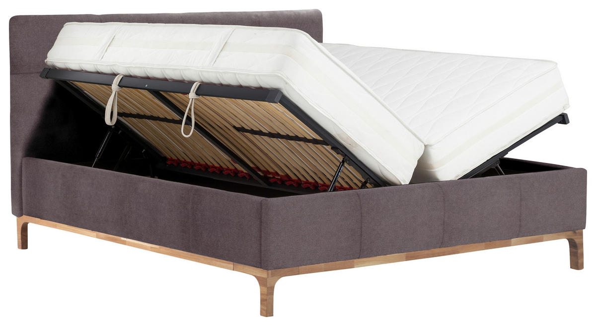 OBLAZINJENA POSTELJA 180 cm   x 200 cm  , les, leseni material barve hrasta, sivorjava  - barve hrasta/sivorjava, Basics, leseni material/les (180/200cm) - Venda