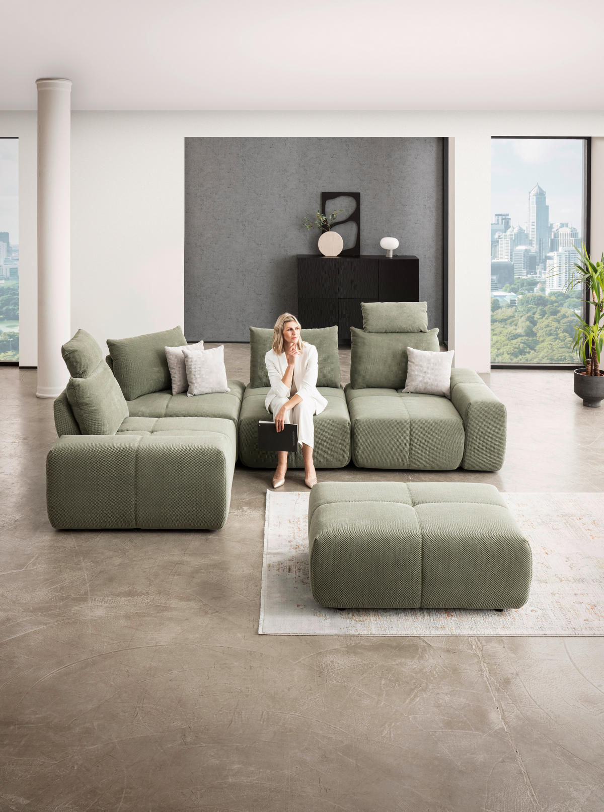 HOCKER in Textil Olivgrün  - Schwarz/Olivgrün, Design, Kunststoff/Textil (90/45/118cm) - Xora