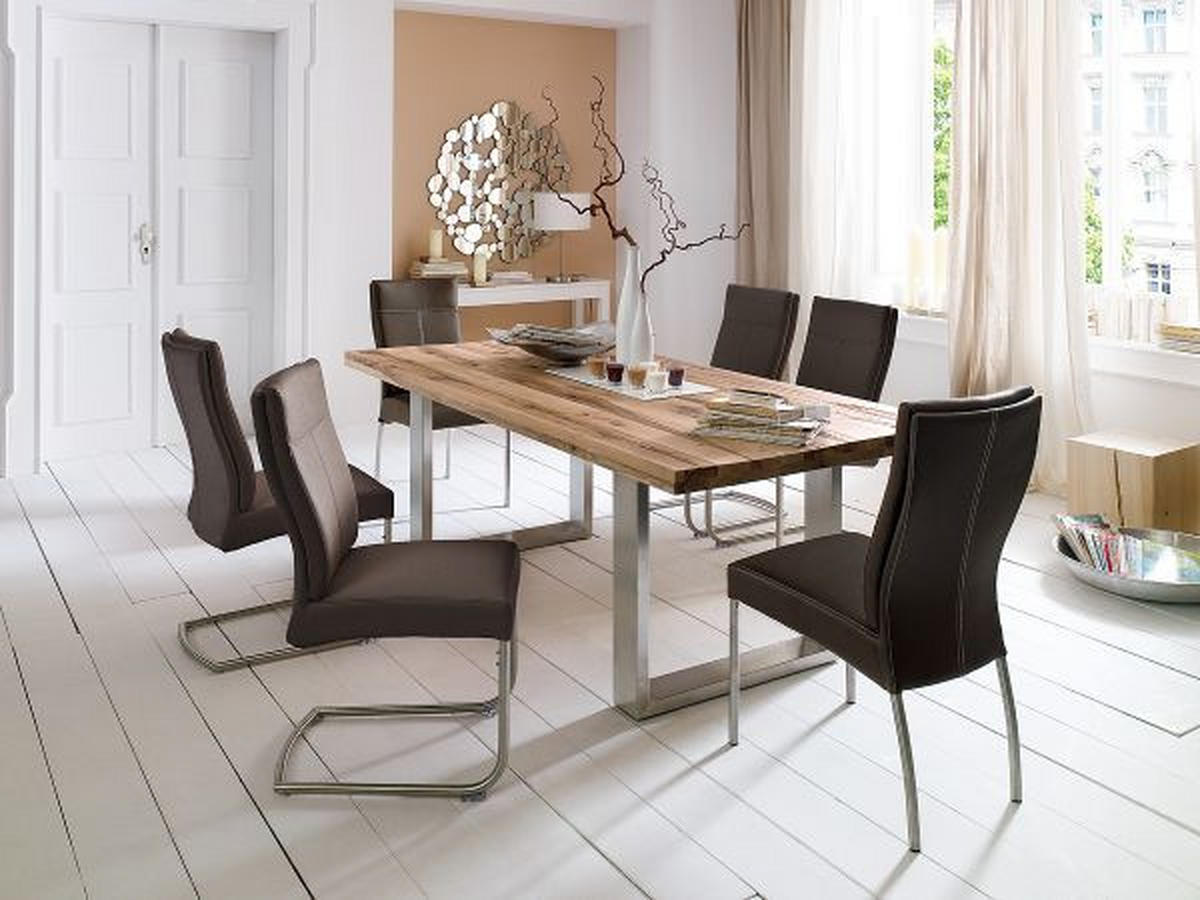 ESSTISCH in Holz, Metall 260/100/77 cm  - Edelstahlfarben/Eichefarben, Design, Holz/Metall (260/100/77cm) - MID.YOU
