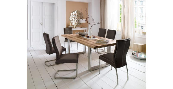 ESSTISCH Wildeiche massiv rechteckig Eichefarben, Edelstahlfarben - Edelstahlfarben/Eichefarben, Design, Holz/Metall (180/100/77cm) - Novel
