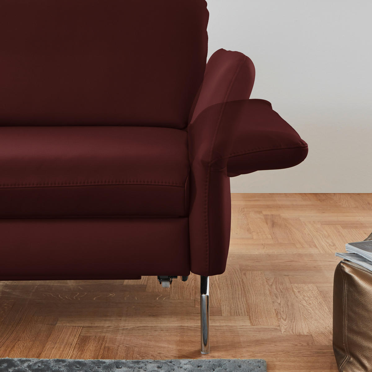 ECKSOFA in Echtleder Brombeere  - Brombeere/Alufarben, Konventionell, Leder/Metall (220/284cm) - Beldomo Premium