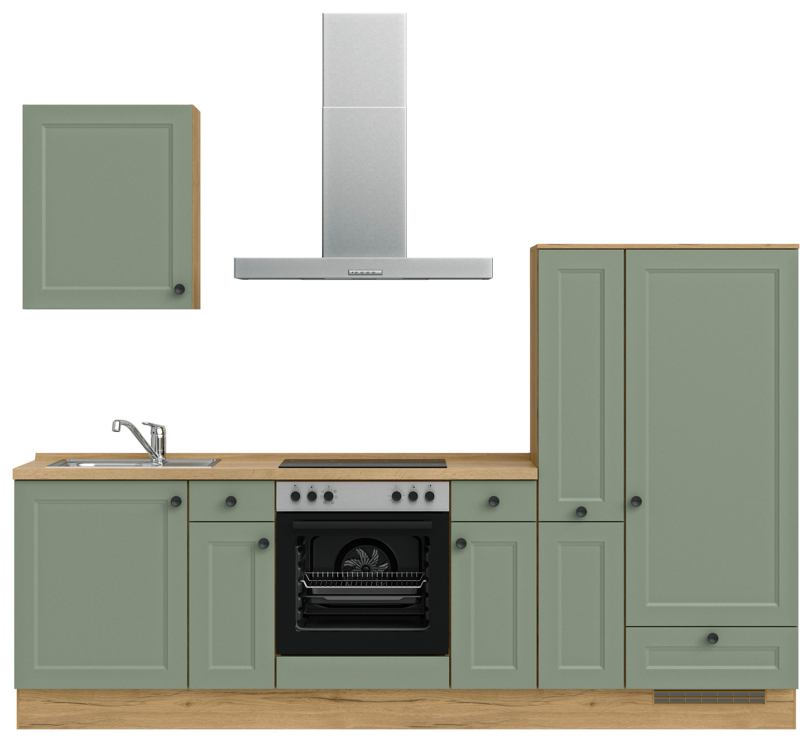 Bucătărie Fără Electrocasnice  - verde/culoare lemn stejar, Modern, metal/material pe bază de lemn (270cm) - Nobilia