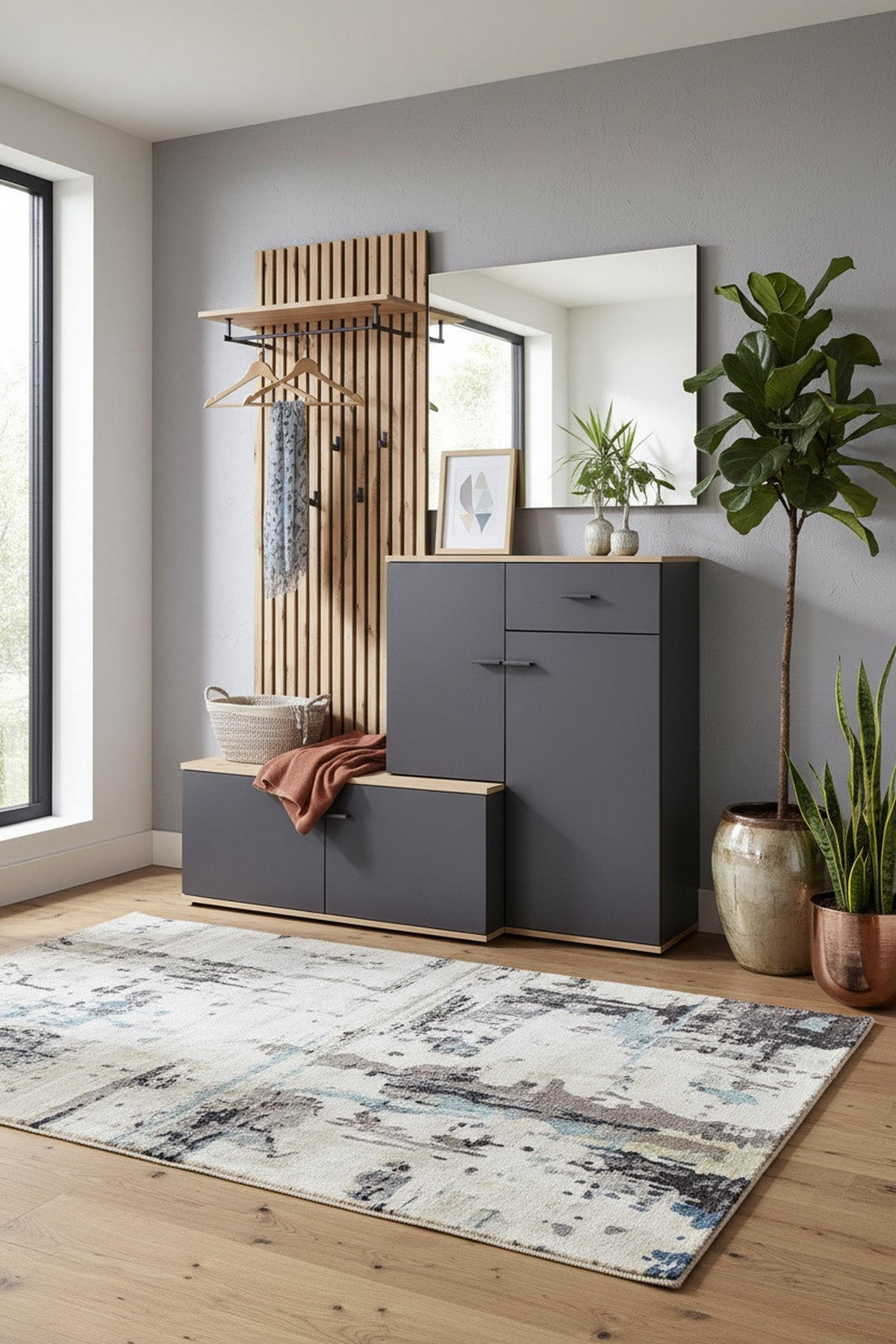 GARDEROBE  in 148/199/38 cm  - Anthrazit/Eiche Artisan, Design, Glas/Holzwerkstoff (148/199/38cm) - Xora