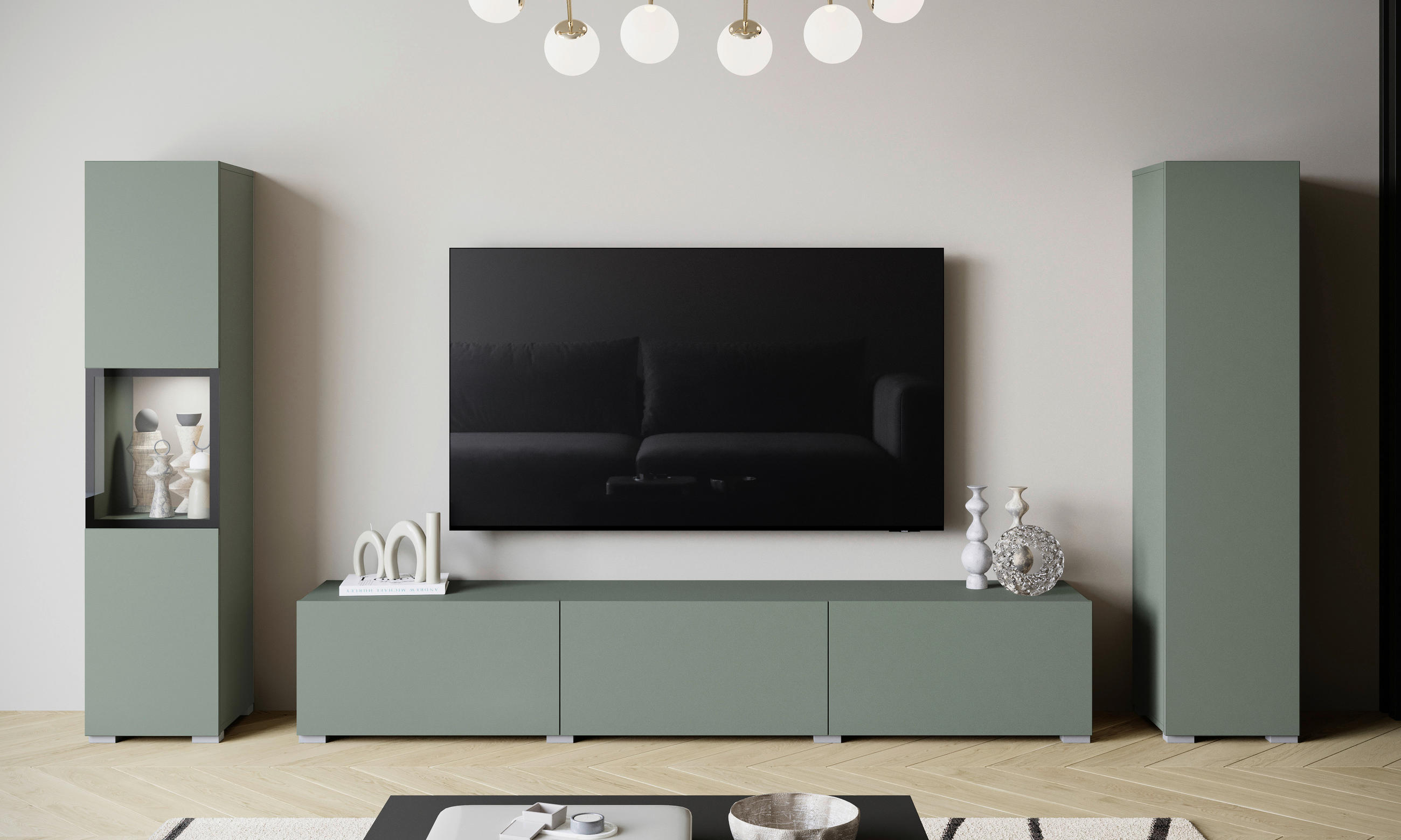 Ansamblu Mobilier Camera De Z, 3 piese, verde salvie, 240/130/31 cm