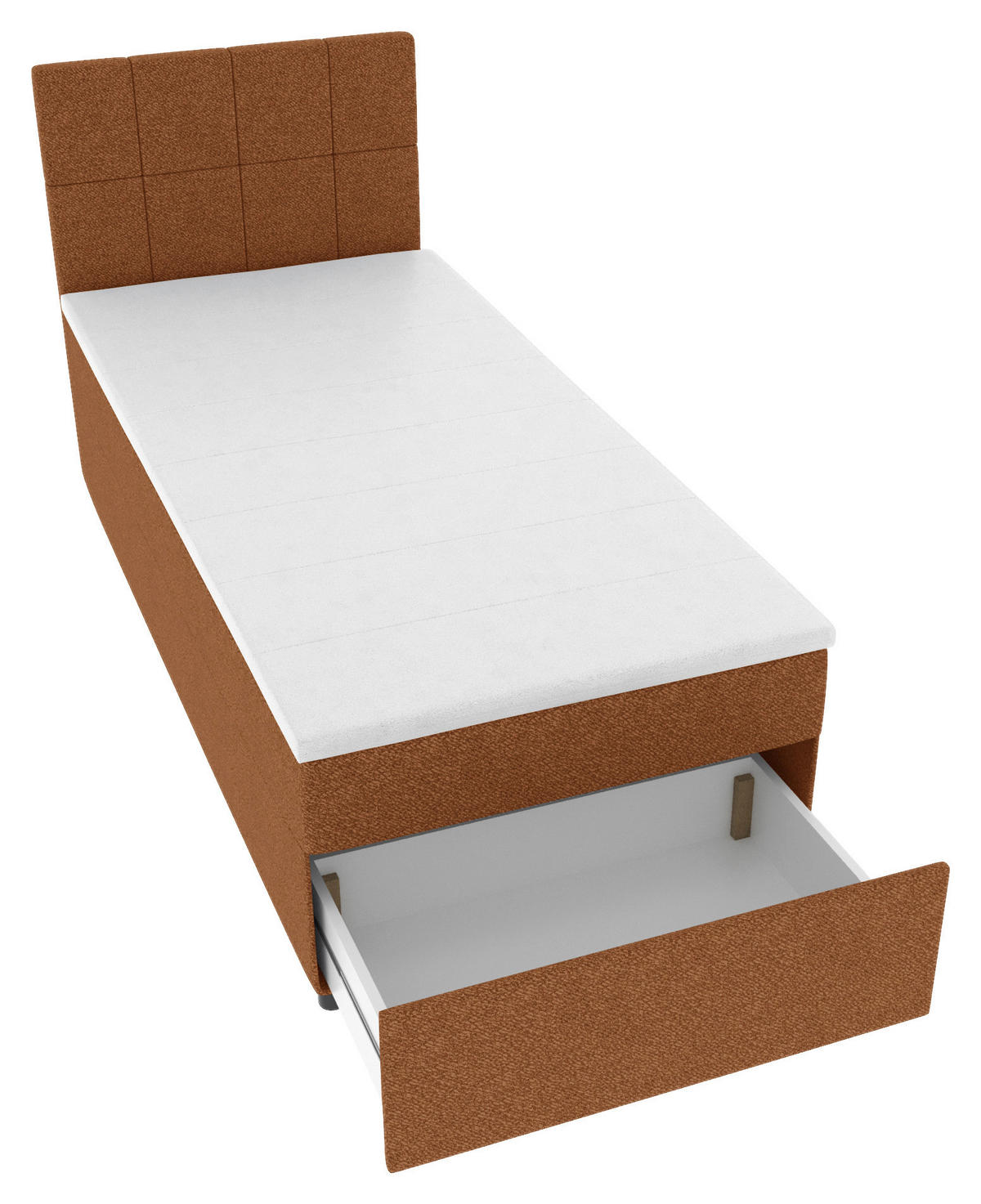 BOXBETT 90/200 cm,  in Rostfarben, Matratze, Topper, Bettschublade, H3 = fest  - Rostfarben/Schwarz, KONVENTIONELL, Kunststoff/Textil (90/200cm) - Boxxx
