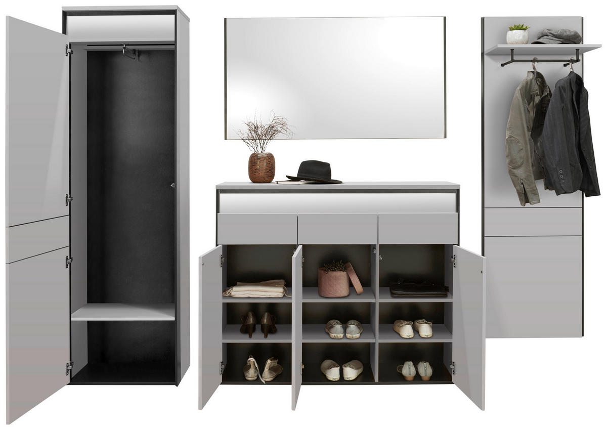 GARDEROBE 4-teilig  in 373/200/38 cm  - Beige/Schwarz, KONVENTIONELL, Holzwerkstoff (373/200/38cm) - Voleo