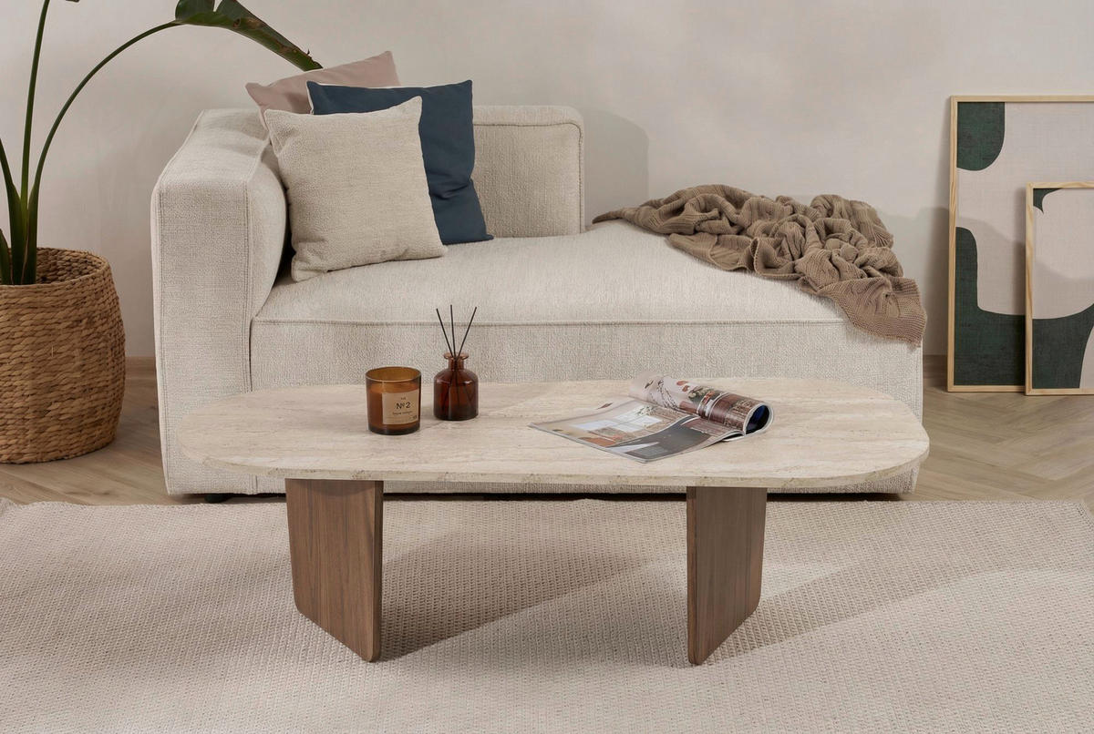 COUCHTISCH 130/65/40 cm Freiform Creme, Walnussfarben  - Walnussfarben/Creme, Design, Holzwerkstoff (130/65/40cm) - MID.YOU
