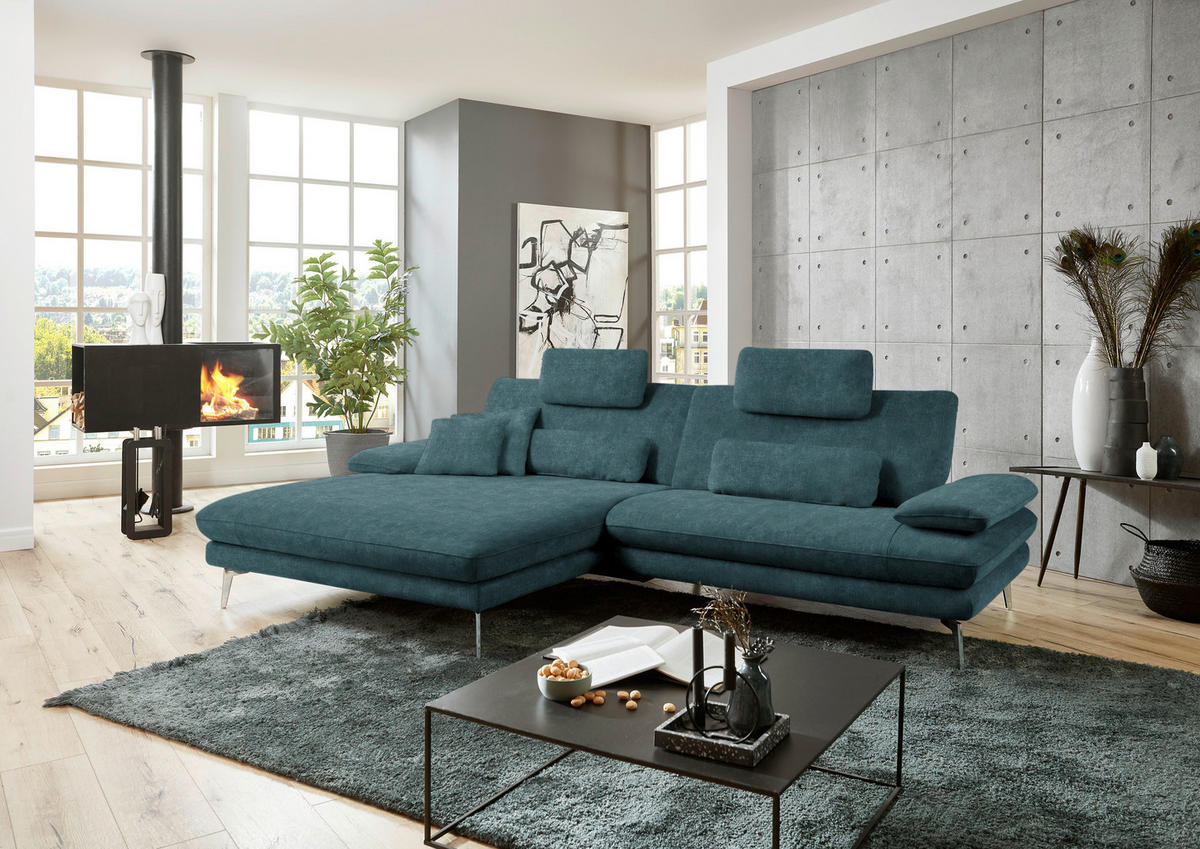 ECKSOFA in Velours Petrol  - Petrol/Schwarz, Design, Textil/Metall (184/284cm) - Dieter Knoll