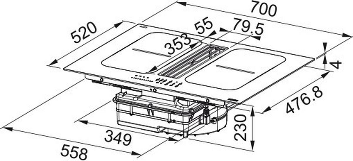 KOCHFELD-DUNSTABZUG-KOMBI 3400705229  - Basics, Glas/Metall (70/52/23cm) - Franke