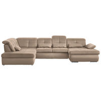 WOHNLANDSCHAFT  in Mikrofaser Beige  - Chromfarben/Beige, Design, Holzwerkstoff/Textil (260/371/195cm) - Beldomo Style