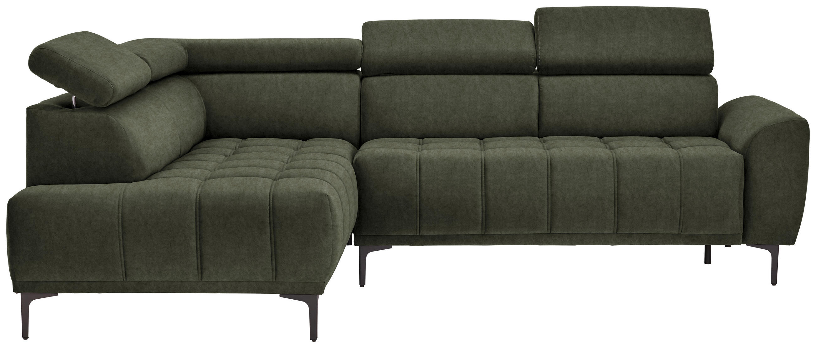 ECKSOFA in Velours Grün  191/261 cm  - Schwarz/Grün, Design, Textil/Metall (191/261cm) - Stylife