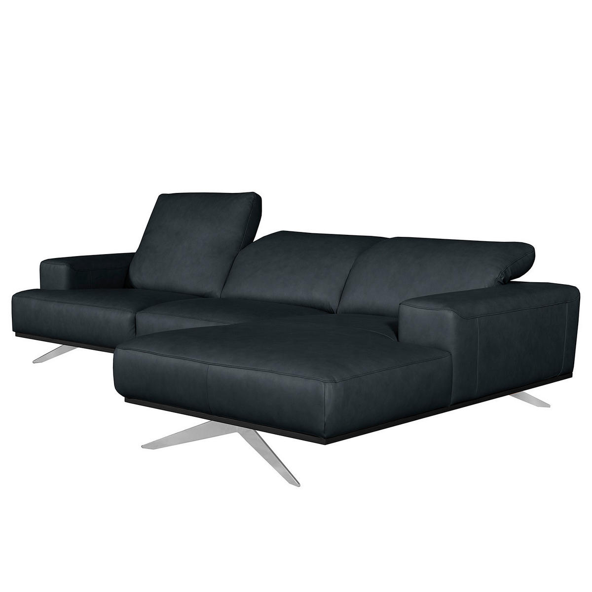 ECKSOFA  in Echtleder Grau  295/187 cm  - Chromfarben/Grau, Design, Leder/Metall (295/187cm) - Livetastic