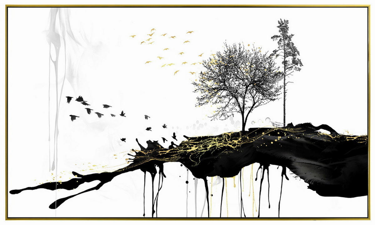 KUNSTDRUCK Bäume  - Goldfarben/Schwarz, Design, Holz/Kunststoff (120/70cm) - Monee