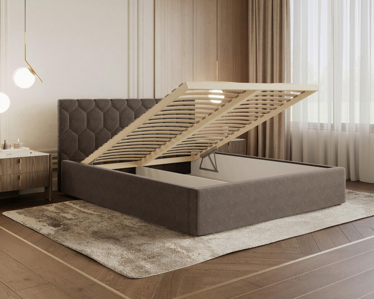 POLSTERBETT Lattenrost, Bettkasten Braun 180/200 cm  - Schwarz/Braun, MODERN, Holz/Kunststoff (180/200cm) - Livetastic