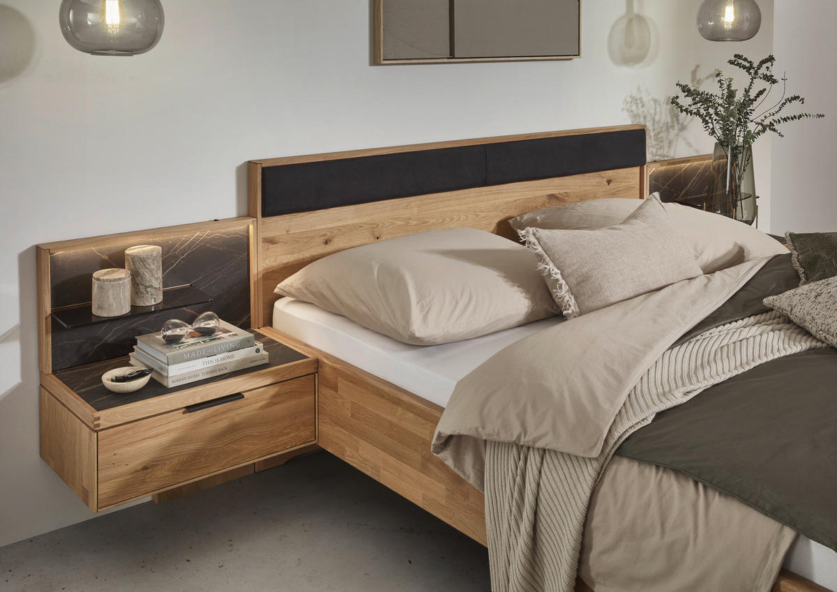 BETTANLAGE - Wildeiche/Schwarz, Design, Holz/Textil (180/200cm) - Valnatura