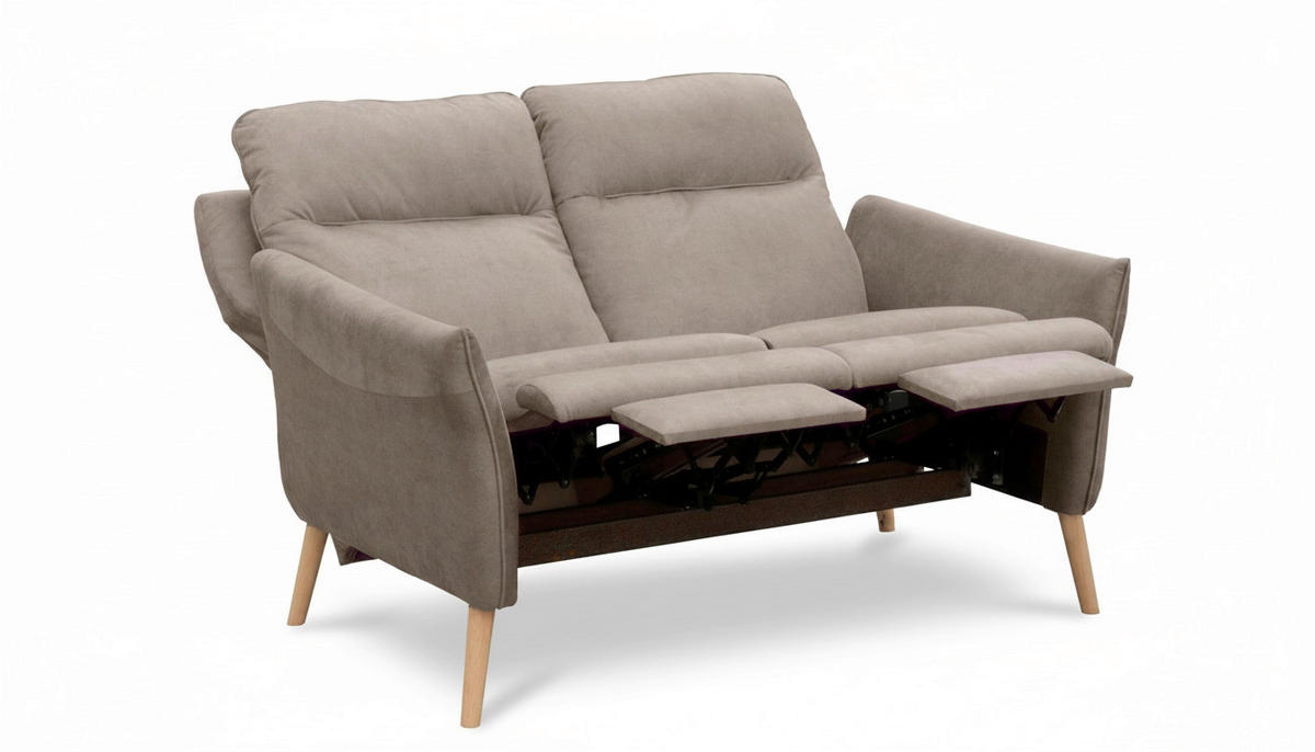2-SITZER-SOFA Mikrofaser Taupe  - Taupe/Buchefarben, Design, Holz/Textil (145/110/92cm) - Livetastic