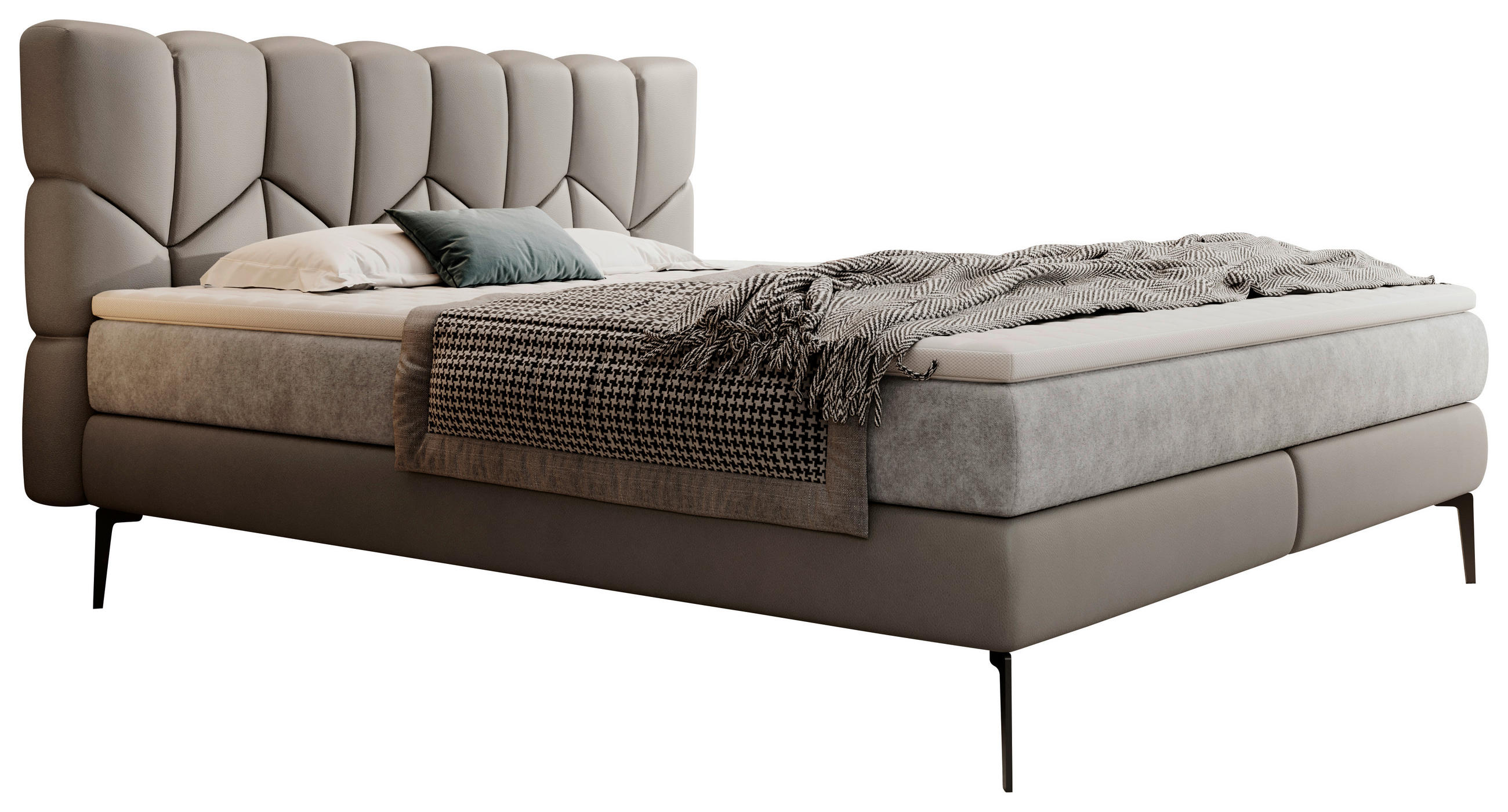 BOXSPRINGBETT 180/200 cm  in Graubraun  - Graubraun/Schwarz, Design, Leder/Textil (180/200cm) - Esposa