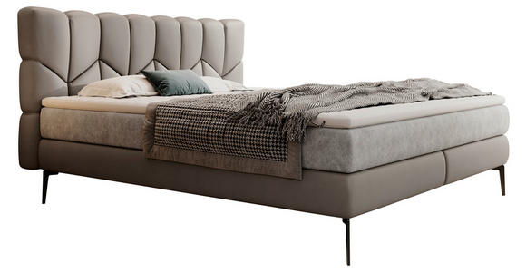 BOXSPRINGBETT 180/200 cm  in Graubraun  - Graubraun/Schwarz, Design, Leder/Textil (180/200cm) - Esposa