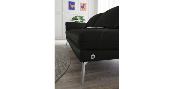 RÉCAMIERE in Echtleder Schwarz - Chromfarben/Schwarz, Design, Leder/Metall (209/85-109/95-16cm) - Dieter Knoll