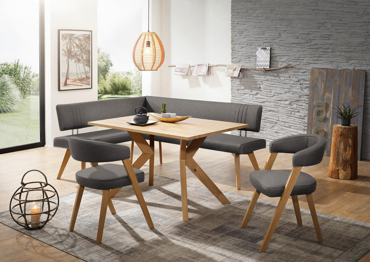 ECKBANK in Holz, Textil Dunkelgrau, Wildeiche  - Wildeiche/Eichefarben, Design, Holz/Textil (160/170cm) - Venda