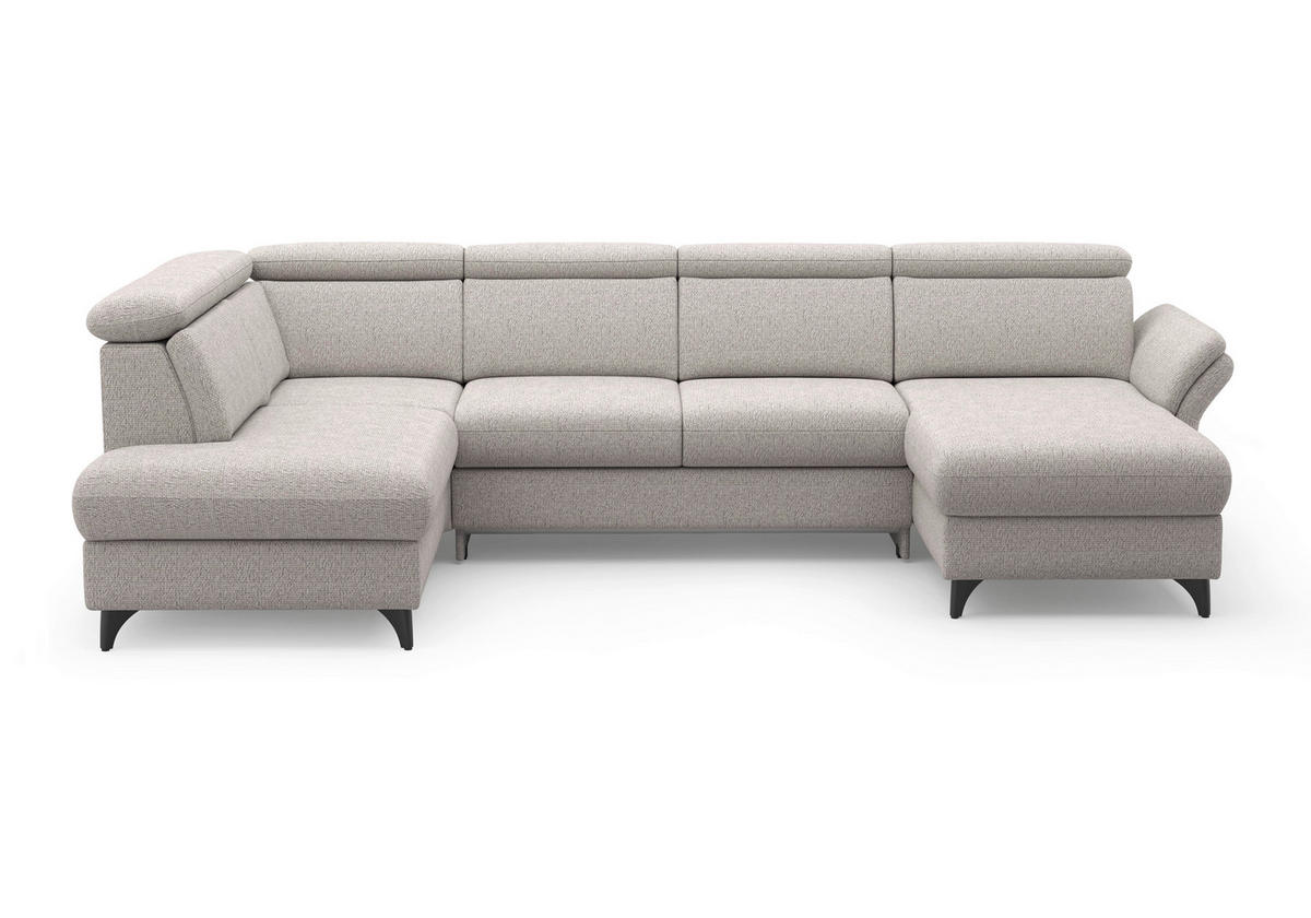 WOHNLANDSCHAFT GLENDALE E Silberfarben Chenille  - Silberfarben/Schwarz, KONVENTIONELL, Textil/Metall (193/321/166cm) - Sit & More