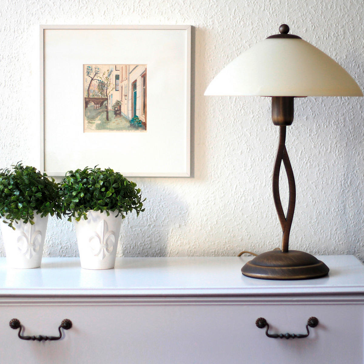 TISCHLEUCHTE Capri 25/45 cm  - Creme/Bronzefarben, KONVENTIONELL, Glas/Metall (25/45cm)
