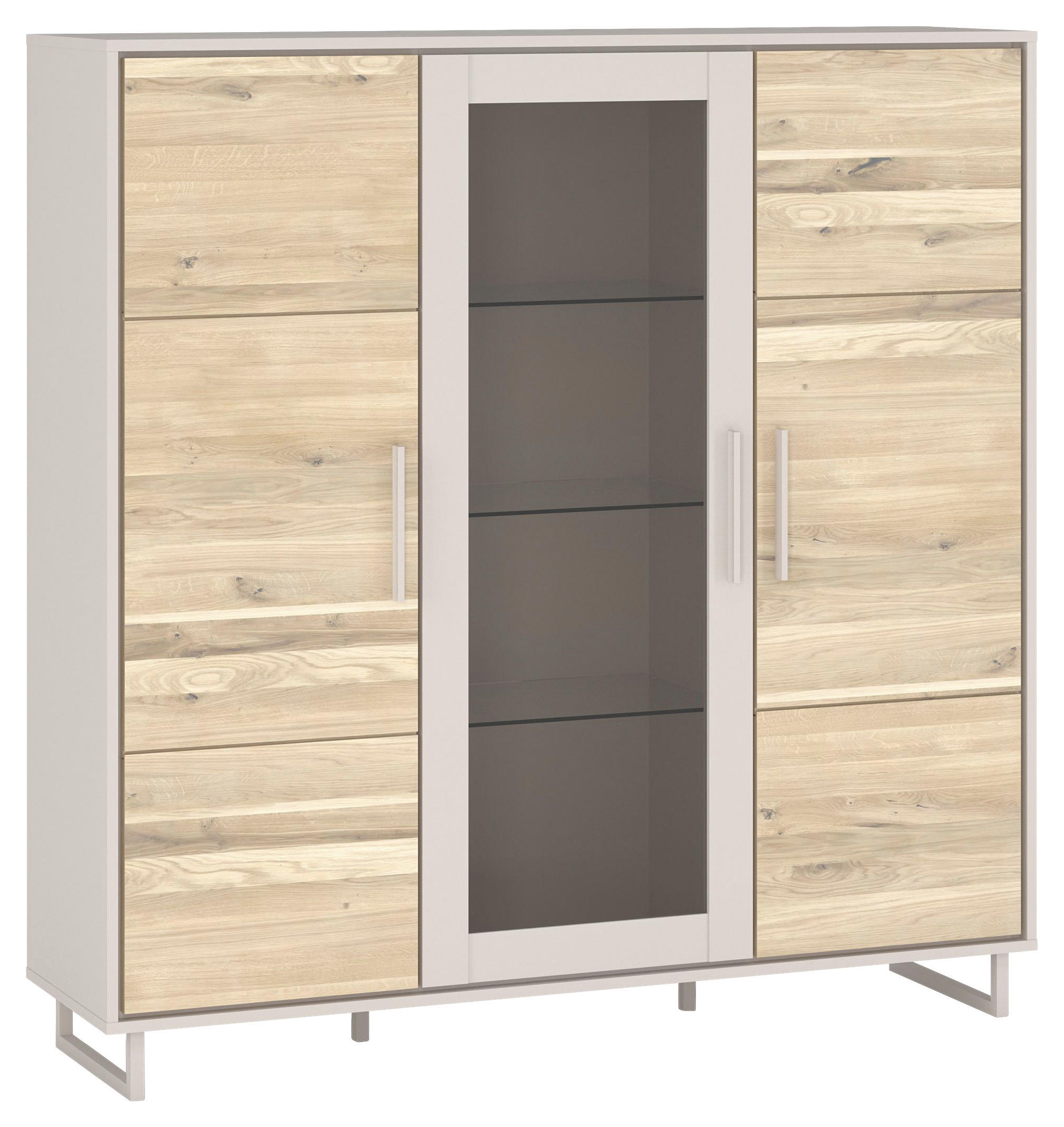 HIGHBOARD Kaunas  in 146/147/40 cm  - Kaschmir/Eiche Bianco, Design, Glas/Holz (146/147/40cm) - Livetastic
