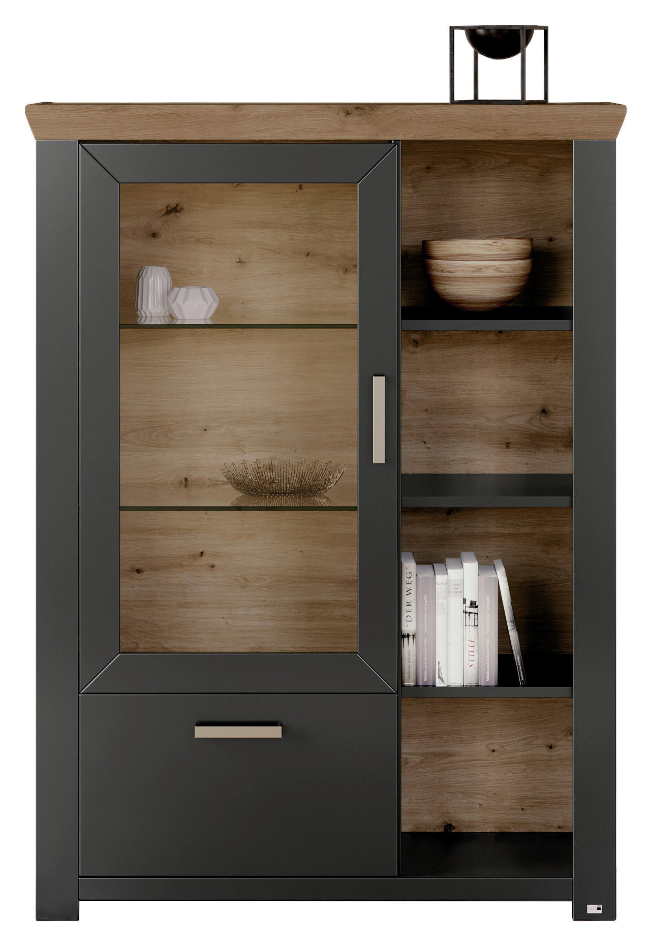 HIGHBOARD  in 104,5/142,6/42,2 cm  - Graphitfarben/Eiche Artisan, Design, Glas/Holzwerkstoff (104,5/142,6/42,2cm) - SetOne by Musterring