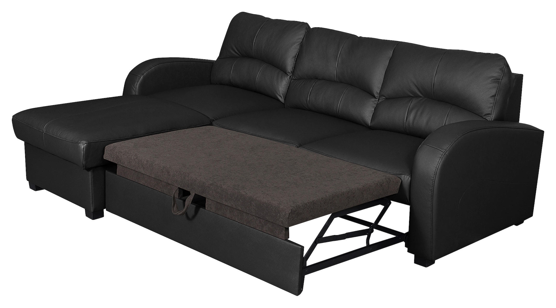 ECKSOFA Schwarz Echtleder Lederlook  - Schwarz, Design, Leder/Kunststoff (168/227cm) - Livetastic