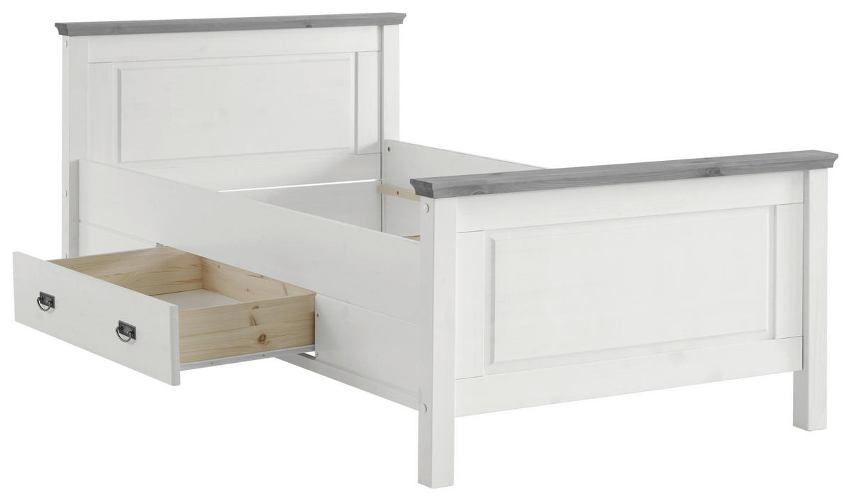 BETT 100/200 cm  in Grau, Weiß  - Weiß/Grau, ROMANTIK / LANDHAUS, Holz (100/200cm) - Boxxx